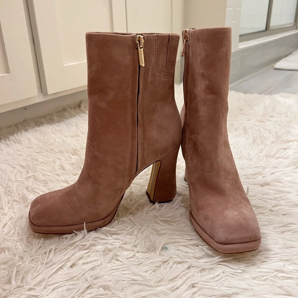 Sam Edelman Jaye Suede Taupe Heeled Boots - Picture 4 of 9